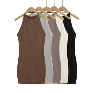 Robe Mini Moulante Sexy Dos Nu Halter pour Femmes Sans Manches Coupe Slim Extensible en Mélange de Coton Robe de Soirée Été
