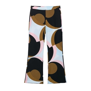 Women's 2025 early spring wide-leg pants with geometric abstract print and smooth fabric