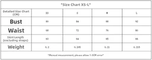 Size chart showing bust, waist, and length measurements for orange print poplin dress