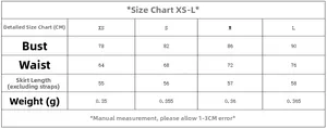 Tableau des tailles détaillé pour robe à rayures dos nu avec mesures en CM de XS à L