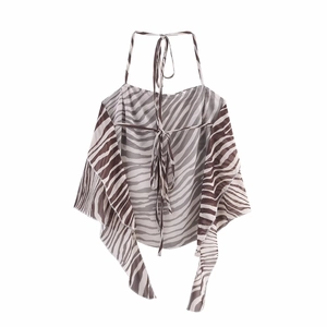 Women's 2025 zebra print halter neck top and skirt set with lace-up back detail