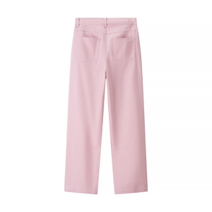 Pantalon décontracté rose à taille haute et jambe droite pour femme avec poches arrière