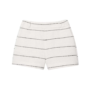 Pantaloncini minimalisti in tweed a righe bianche e nere a vita alta per donna primavera