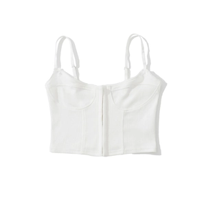 Haut corset blanc côtelé avec bretelles réglables et fermeture à agrafes devant