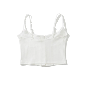 Crop top blanc en maille côtelée avec bretelles ajustables et fermeture à agrafes