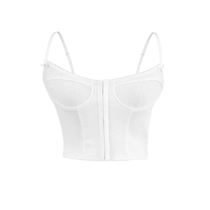 Haut corset blanc élégant avec fermeture à crochets à l'avant et fines bretelles réglables
