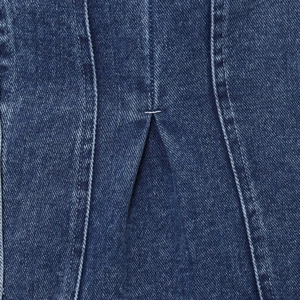 Women's dark blue denim tube top with precise stitching and slit detail in 2025 spring style