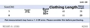 Detailed size guide table for women's short sleeve top with measurements in CM