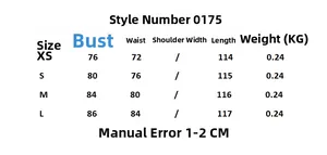 Size chart for stylish polka dot maxi dress with measurements for XS, S, M, L sizes