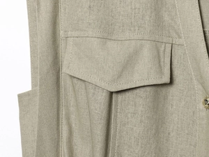 Detailed view of linen midi dress pocket featuring neat stitching and decorative button