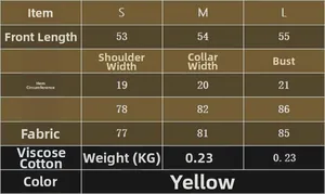 Size chart table for women's mercerized cotton knitted top showing S, M and L dimensions