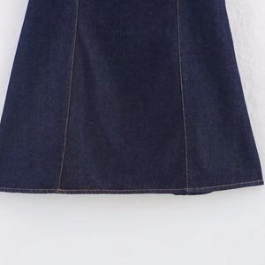Women's 2025 early spring dark blue denim mini skirt with contrast orange topstitching