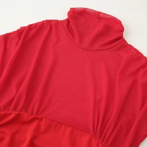 Women's chic red sheer mesh patchwork turtleneck long dress for 2025 fashion