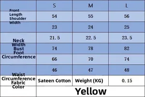 Tableau des tailles détaillé pour caraco en coton mercerisé avec mesures en cm