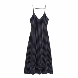 Women's Sexy V Neck Polka Dot Spaghetti Strap Maxi Dress Summer Casual A-Line Sleeveless Party Beach Long Dress