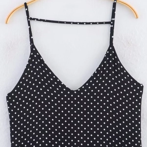 Women's 2025 spring chic polka dot slip dress with spaghetti straps and a V-neckline