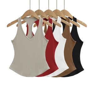 Women's Sexy V-Neck Racerback Tank Top Ribbed Sleeveless Slim Fit Solid Color Summer Casual Streetwear Fashion Base Layer Top