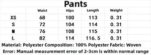 Detailed size chart for linen blend wide leg pants with waist and length measurements
