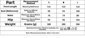 Size chart for women linen blend dress showing bust waist and length measurements