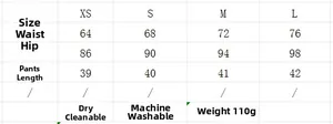 Tableau détaillé des tailles pour shorts femme indiquant taille, hanches et longueur