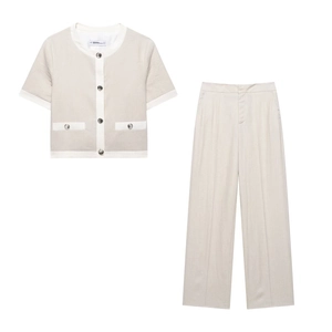 Elegant Women Satin Texture Short Sleeve Round Neck Top And High Waist Wide Leg Pants Commute Style Casual Co-ords Set