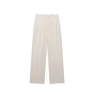 Women's 2025 early spring linen blend high-waisted wide-leg trousers in cream beige
