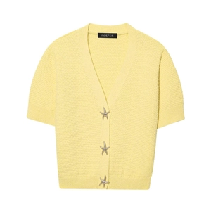Gilet en maille jaune clair à manches courtes avec boutons en forme d'étoile