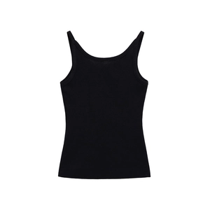 Minimalist black ribbed camisole for women with thin straps and a slim-fit U-neck design