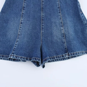 Halter-Jeanskleid in Dunkelblau mit vertikalen Kontrastnähten und modischer A-Linien-Passform