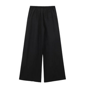 Pantalon large noir à taille haute pour femme avec ceinture élastique minimaliste