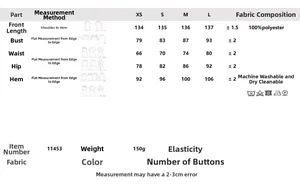 Size guide for layered loose slip dress showing measurements from XS to L in centimeters