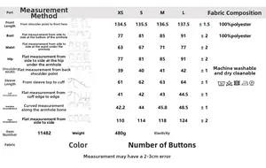 Tableau des tailles détaillé pour robe à paillettes avec mesures et détails en polyester