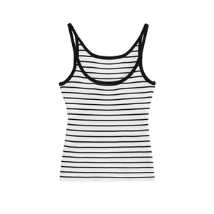 Classic black and white striped knit camisole with thin straps and ribbed texture