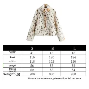 Size chart for women's leopard print faux fur coat including S, M and L measurements