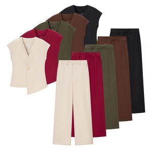 Ensemble chic 2 pièces pour femme avec gilet à col en V et pantalon large à taille haute