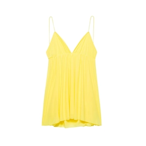 Robe Mini pour Femme Sexy Col en V Dos Nu Fines Bretelles Plissée Laçage Croisé Trapèze Jaune Robe de Vacances d'Été