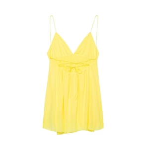 Robe courte jaune vif à fines bretelles avec décolleté en V et dos croisé
