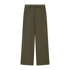 Pantalon large vert olive foncé avec passants de ceinture en tissu de costume lisse