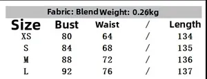 Detailed size chart for the women midi dress including bust, waist and length dimensions