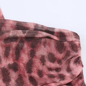 Pink leopard print mesh top for women with sheer animal pattern and textured fabric