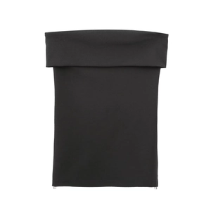 Minimalist black strapless top with zip-up design and fold-over neckline for women