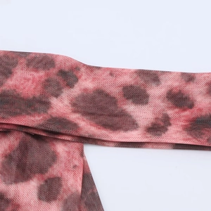 Women's 2025 early spring red and black animal print mesh top with tie-dye texture