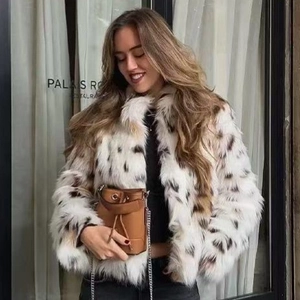 Women Faux Fur Leopard Print Jacket Loose Fashion Warm Autumn Winter Long Sleeve Coat Elegant Animal Pattern Outerwear
