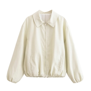 Women Casual Solid Color Lapel Zipper Jacket Fashion Long Sleeve Regular Fit Outwear For Spring Autumn Streetwear