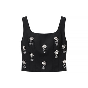 Robe de soirée noire sans manches à épaules dénudées avec décoration en strass étoilé