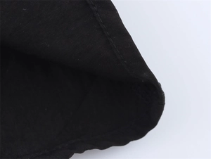 Macro shot of black double-layer shirt fabric texture with fine edge stitching detail