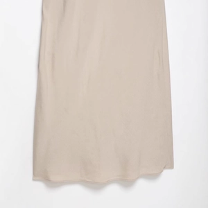 Beige midi dress in natural linen blend with fine stitching and hem detail