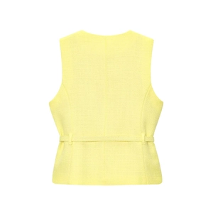 Gilet senza maniche strutturato giallo pallido con cintura e tessuto in tweed