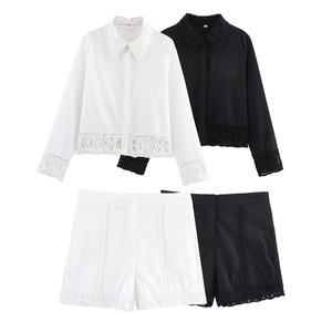 Women's Casual Crochet Lace Blouse And High Waist Shorts Elegant Hollow Out Vintage Outfits For Women