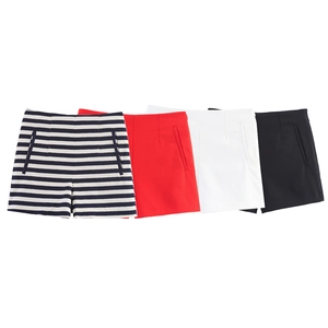 Women High Waist Shorts With Pockets Casual A-Line Short Pants Striped Solid Color Summer Elegant Bottoms